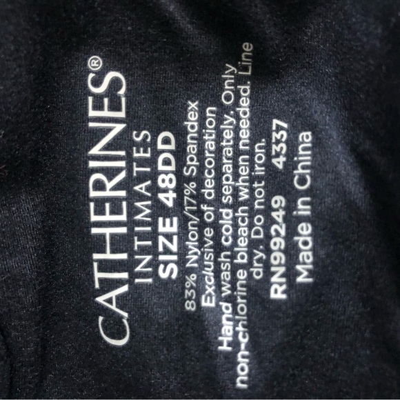 Catherine’s Intimates Pink Hearts Black Stretch Comfortable Bra Size 48DD - Picture 13 of 15